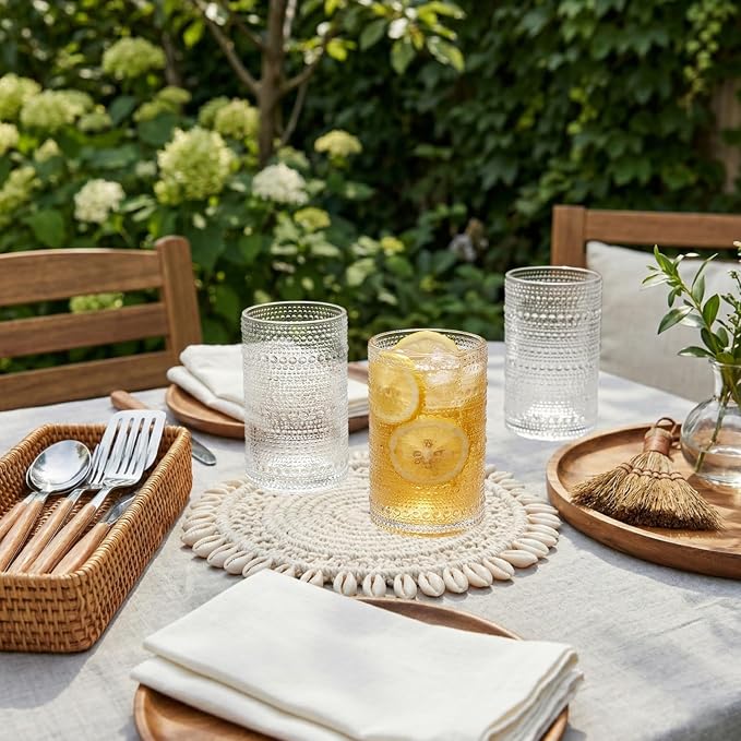 ZOOFOX Set of 6 Vintage Drinking Glasses, 13 oz Clear Hobnail Glasses Tumbler, Embossed Design Glassware for Beverages, Water, Juice, Beer, Cocktail, Whiskey and Milk - Image 7
