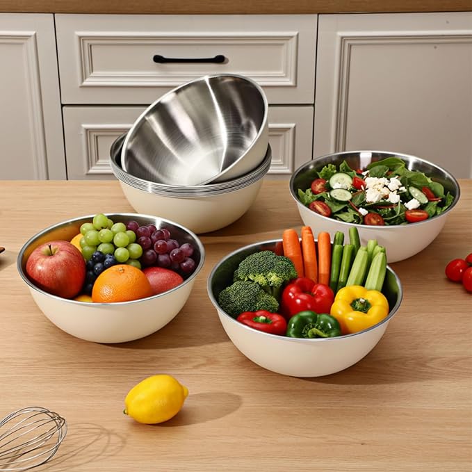 12 Pcs Stainless Steel Mixing Bowls Nesting Metal Prep Salad Bowls with Scale Reusable Baking Cooking Food Soup Storage Organizers for Kitchen Refrigerator(2.2QT)