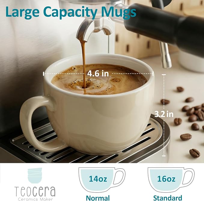 Teocera 16oz Large Coffee Mugs Set of 4 - Thick Cream Porcelain Cups for Cappuccino, Latte, Tea & Hot Chocolate - Dishwasher Safe Ceramic with Comfort Grip Handles - Image 3