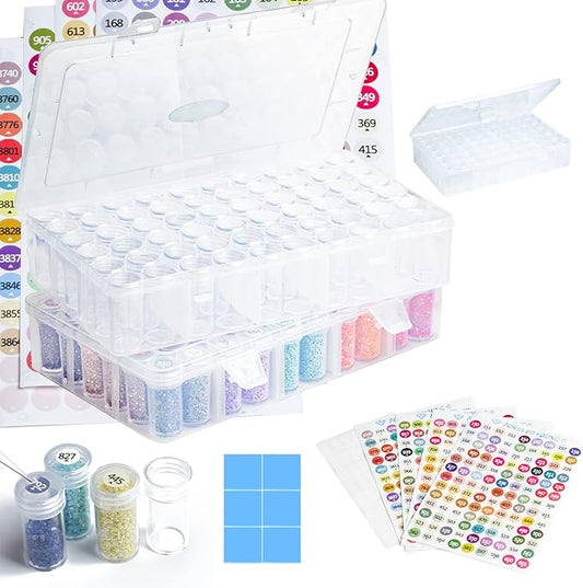 Diamond Painting Storage Containers - 2 Packs 60 Jars Bead Organizer With Labels for Art Accessories and Diamond Dots