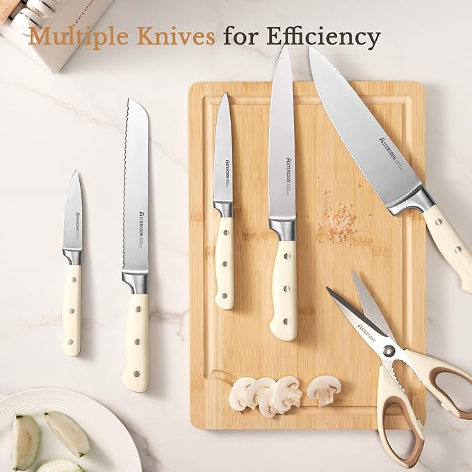 Knife Set,Astercook Kitchen Knife Set with Block 14-Piece Full Tang Stainless Steel Knives with Sharpener Dishwasher Safe and Anti-Slip Ergonomic Handle Utensils Set - Image 6
