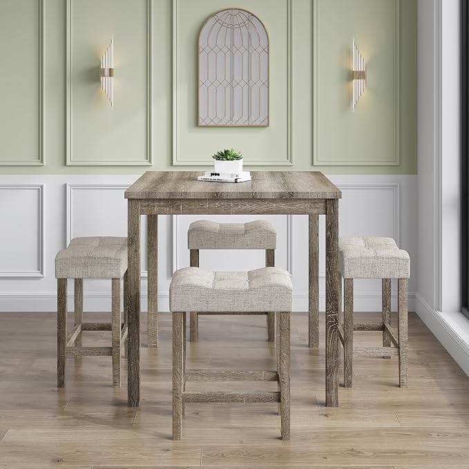 allamazing 5-Piece Counter Dinner Height Table Set, Indoor Modern Rectangular Dining Table Furniture Set for Kitchen, 35 inch Dining Table with 4 stools (1+4 Natural) - Image 6
