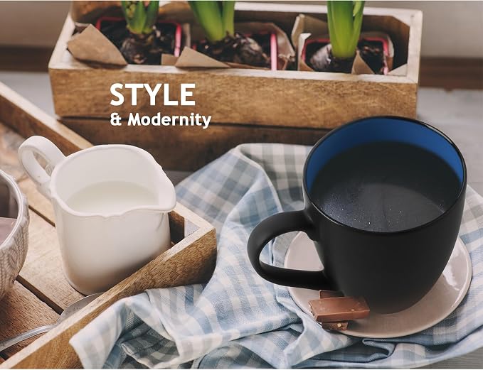 MIAMIO - Coffee Mugs Set of 6 (12 oz) - Le Papillon (Blue) - Modern Home | Ceramic coffee mugs for coffee, cappuccino and tea, 12 oz for everyday use - dishwasher safe - practical for daily use - Image 4