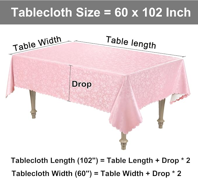 Smiry Rectangle Waterproof Heavy Duty Vinyl Tablecloths, 60 x 102 Inch | Wipeable Washable Floral Embossed Table Cover for Kitchen and Dining Room, Indoor & Outdoor Use, Pink - Image 8
