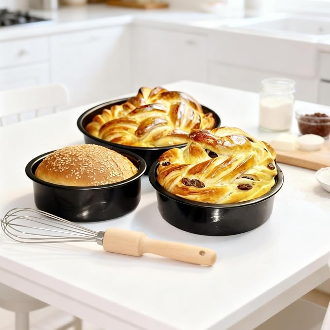 3-Piece Round Cake Pans Set (4", 6", 8"), Heavy-Duty Carbon Steel Baking Pan Set for Layer Cakes and Deep Dish Pizzas, Non-Stick Professional Tiered Cake Molds, Straight Side & Dishwasher Safe, Grey - Image 2
