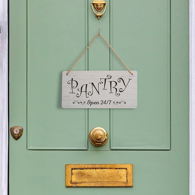 SmartSign 'Pantry Open 24/7' Wooden Hanging Sign with Rope - 6" x 12" Wall Décor with Handwritten Font For Kitchen/Office/Café/Farmhouse, Pre-Drilled Holes, Black/Rustic Background, USA-Made - Image 5