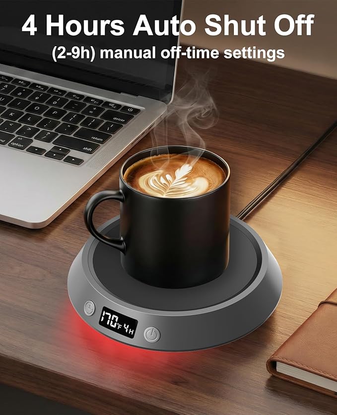 Kepwam Coffee Mug Warmer - 50W Electric Coffee Warmer for Desk 3 Temp Settings & 2-9 Timer Smart Cup Warmer for Desk Candle Warmer Plate with LED Lights Beverage Tea Milk Warmer for Home & Office - Image 3