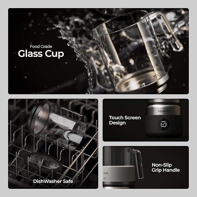5-in-1 Split Glasscup Milk Frother, 14oz One-Touch Foam Maker & Stermer for Latte/Cappuccino/Hot Chocolate, 600W Automatic Milk Warmer & Cold Froth, Detachable Dishwasher-Safe Glasscup