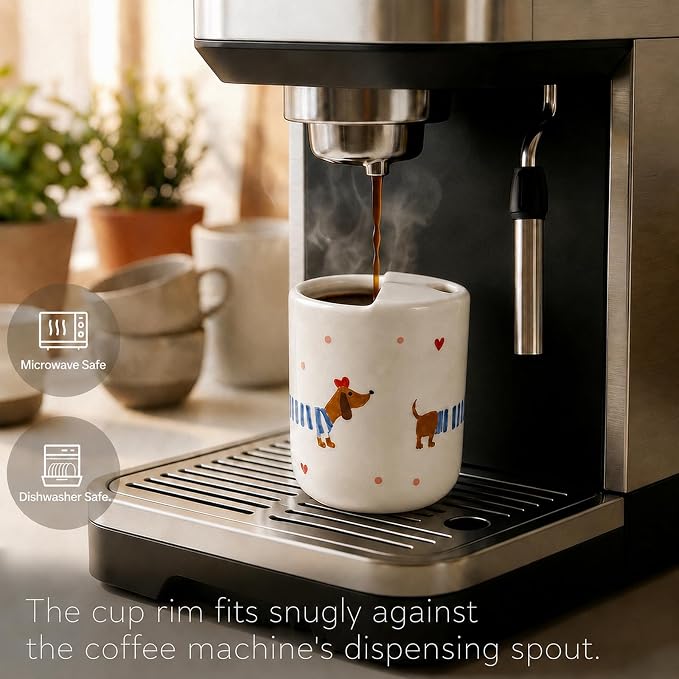 Ceramic Travel Coffee Mug 12 OZ, Cute Dachshund Pattern Coffee Cup, Handmade Style Ceramic Coffee Mug with Sip Hole for Women Men, Office Home Kitchen Gift - Image 3