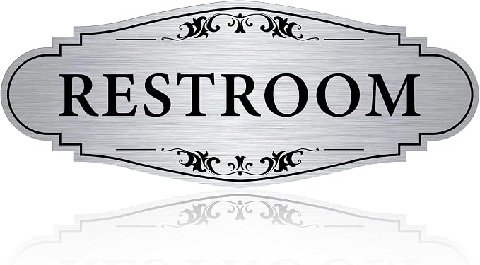 Restroom Sign Sticker for Business & Home, Self-Adhesive Brushed Silver Elegant Bathroom Signs for Door, Durable & Waterproof Unisex Restroom Signage for House Toilet, Office, Store, Shop by LUHIMO