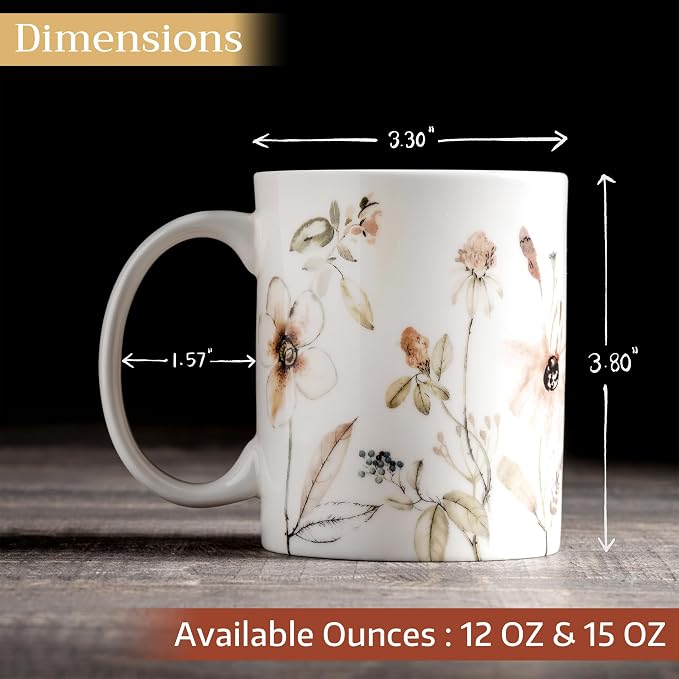 Maison d' Hermine Coffee Mug with Handles Tea Cups (15 Ounce, Pack of 2) | Fine Bone China Coffee Mugs for Hot Beverages Cappuccino Latte Home Restaurant Hotel Spring Summer -Ice Florals - Image 4