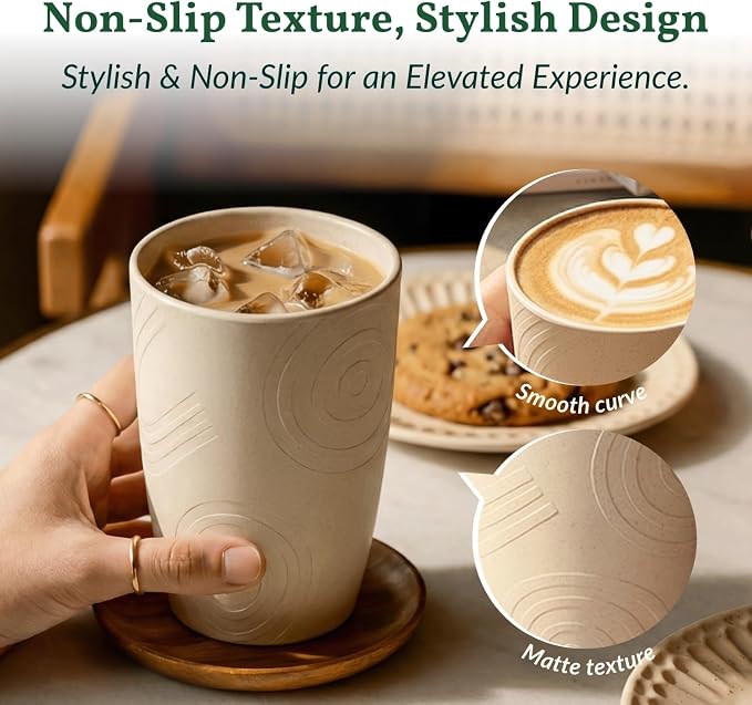 Homienly Wheat Straw Cups Unbreakable Plastic Cups Reusable Drinking Cups for Kitchen, Camping, Picnic, RV, Microwave & Dishwasher Safe Tumblers 16 oz Cups for Kids, Water, Juice, Set of 6 (Multi) - Image 2