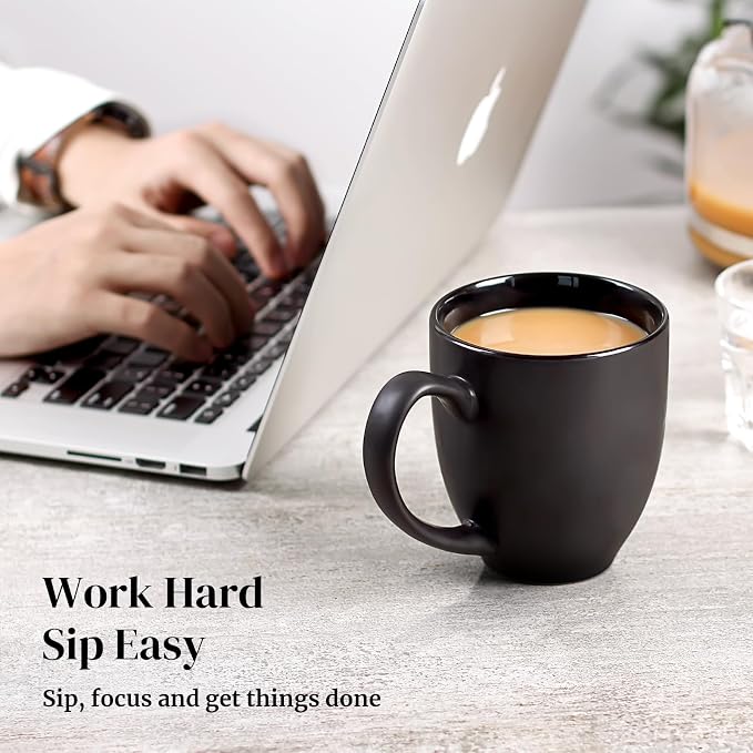 DOWAN Coffee Mugs, Black Coffee Mugs Set of 6, 16 oz Ceramic Coffee Cups with Large Handles for Men Women, Porcelain Big Mug for Tea Latte, Mug Gifts for Home Office Party - Image 7