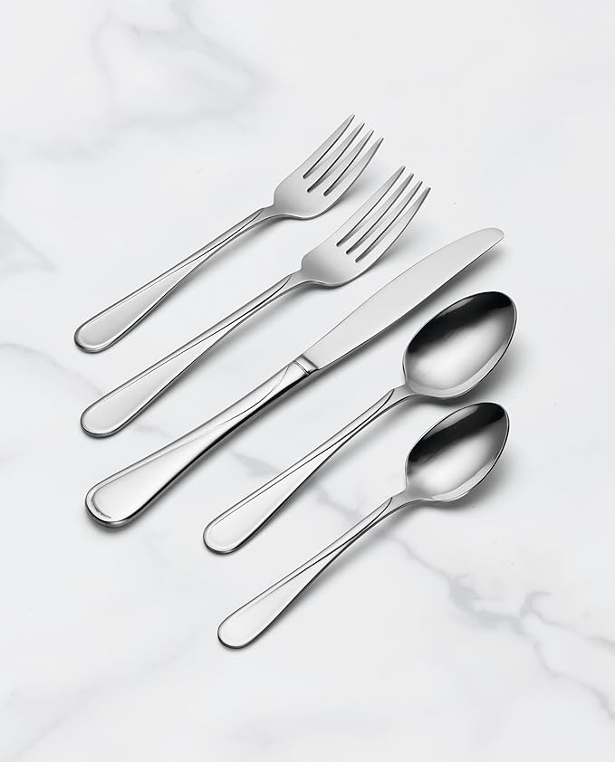 Oneida Flight 65-Piece 18/0 Silverware Set for 12, Flatware | mirror finish, dishwasher safe | includes serving spoons and utensil set | cutlery set, wedding silverware - Image 7
