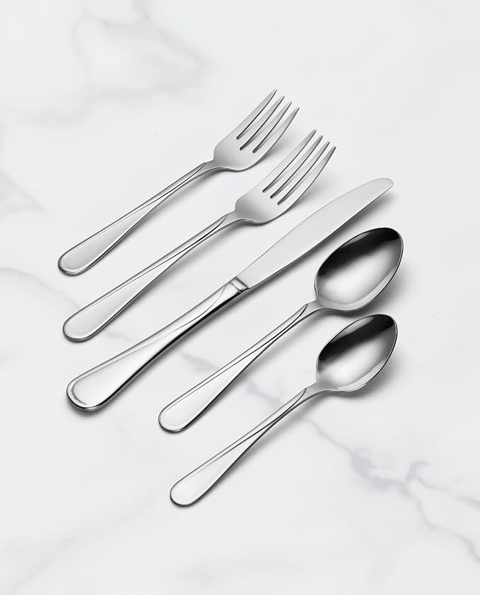 Oneida Flight 45-Piece 18/0 Silverware Set for 8, Flatware | mirror finish, dishwasher safe | includes serving spoons and utensil set | cutlery set, wedding silverware - Image 7