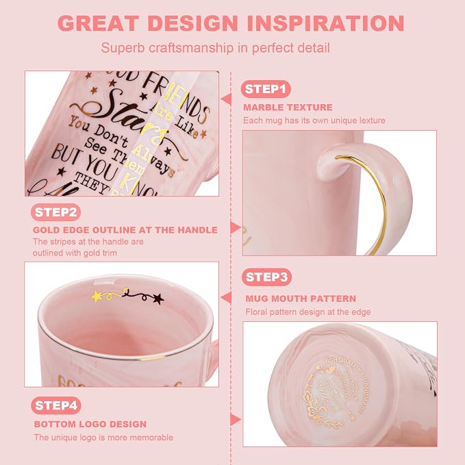 Best Friend Birthday Gifts for Women, Friendship Gifts for Women, Unique Mothers Day Birthday Gift Ideas for Her, Friends Female, Besties, BFF Ceramic Marble Coffee Mug Gift Box Printed Gold 14 oz | Unique Mothers Day Birthday Gift Ideas for Her Friend... - Image 3