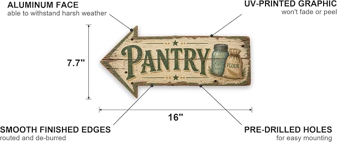 Pantry Left-Pointing Arrow Sign — Die-Cut Metal Directional Wall Decor | barnwood look, rustic, durable print, ready to hang - Image 2