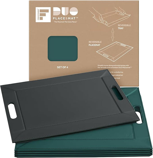 2-in-1 Serving Tray & Placemat | Faux Leather & Reversible | Lays Flat as a Placemat or Folds into an Ottoman Food Tray, Easy to Clean by FREEFORM