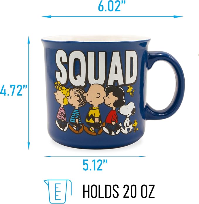 Silver Buffalo Peanuts Squad, Ceramic Camper Mug, 20oz | Sally, Linus, Charlie Brown, Lucy, Snoopy, Woodstock, 0.59 Liters - Image 2