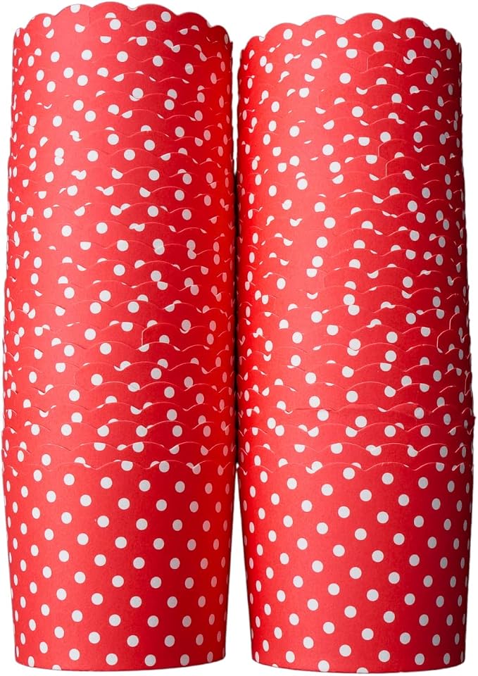 Paper Baking Cups (Polka Dots), Greaseproof Disposable Cupcake Liners (Red, Large Cups (50-Pack)) by Bake-In-Cup