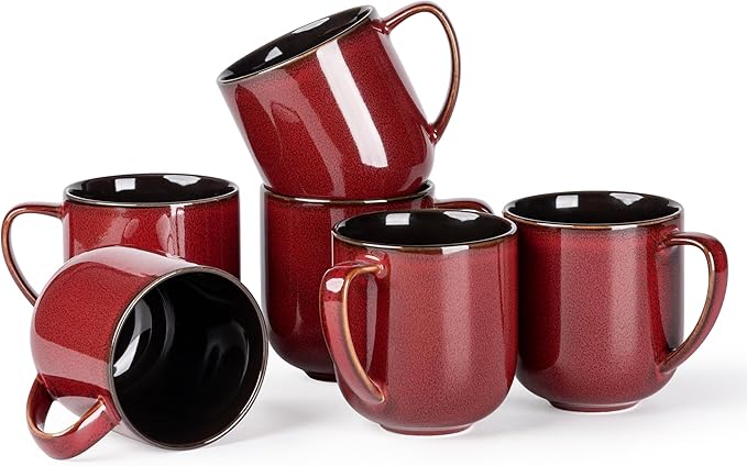 LERATIO 12OZ Ceramic Coffee Mugs Set of 6, Large Porcelain Coffee Cups With Large Handle For Latte,Cappuccino,Milk,Cocoa,|Dishwasher&Microwave Safe Mug Sets,Ideal for Man,Woman,Dad, Mom-Red by LeRatio