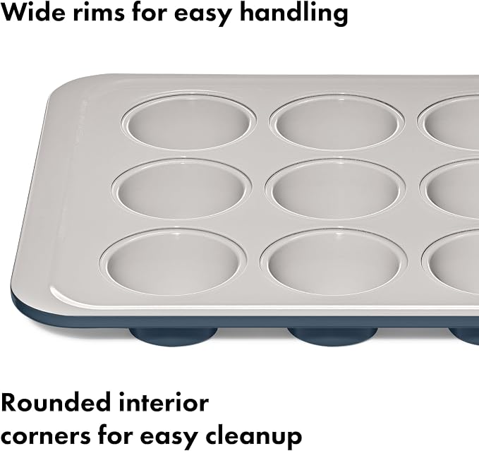OXO Good Grips Non-Stick Pro Ceramic Coated Metal Bakeware 12 Cup Muffin Pan – Storm Blue - Image 5