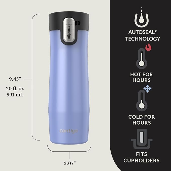 Contigo® AUTOSEAL® West Loop Vacuum-Insulated Stainless Steel Travel Mug with Easy-Clean Lid, 20 oz, 2-Pack, Aster Frosted Pearl; Limelight Frosted Pearl - Image 2
