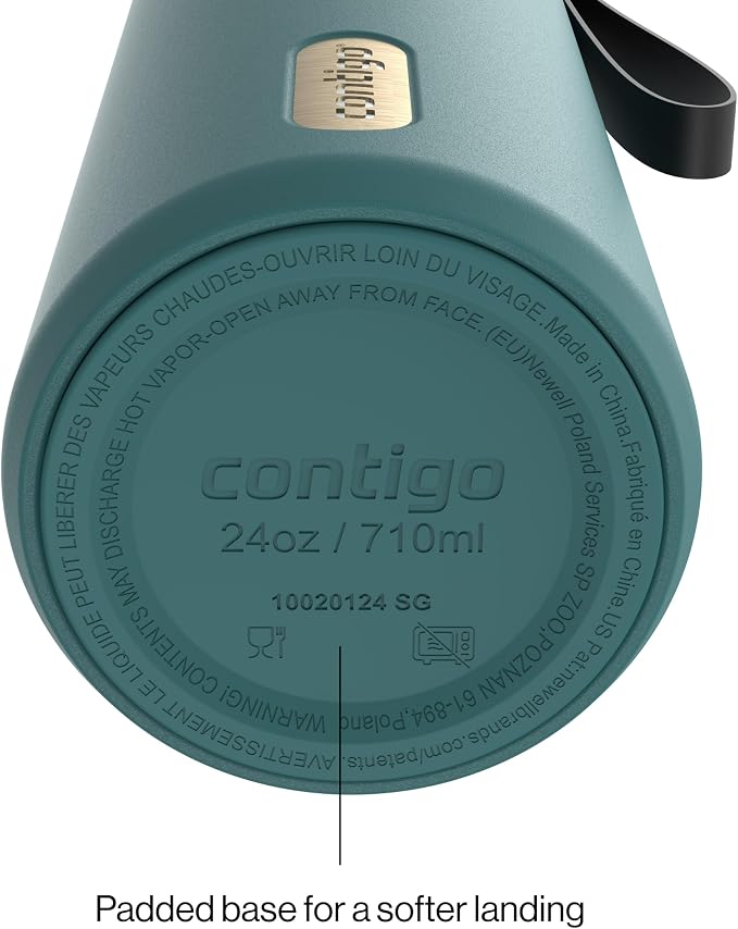 Contigo AutoSeal 24 oz Stainless Steel Vacuum-Insulated Water Bottle with Leakproof Push-Button Spout & Lock, Carry Strap, BPA-Free & Lead-Free, Dishwasher Safe - Image 4