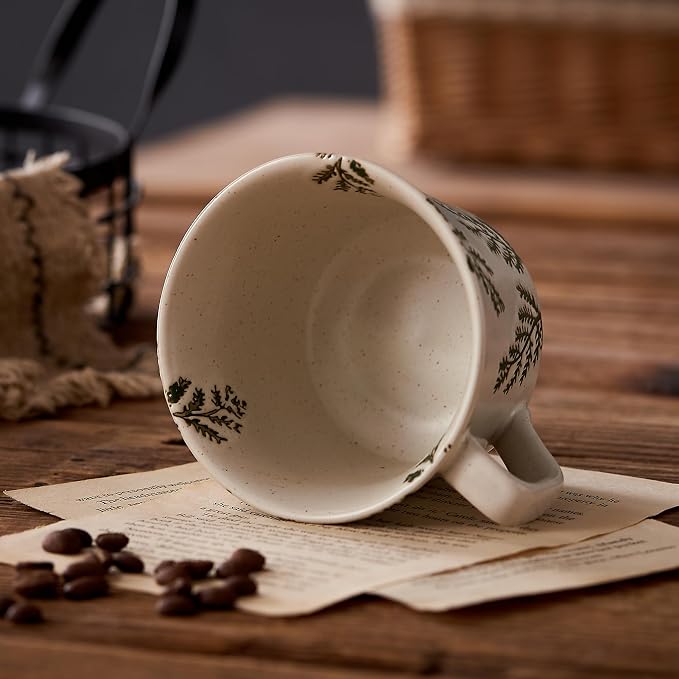 12oz Vintage Ceramic Coffee Mug Set of 2 - Handmade Stoneware Pottery Countryside Farmhouse Fall Autumn Tea Mugs with Big Handle for Latte,Cocoa,Dishwasher & Microwave Safe Cups (Plants) - Image 6
