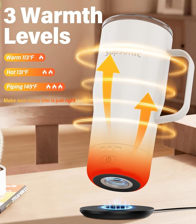 Supsonic Heated Coffee Mug Rechargeable, 20oz Long-Lasting Battery (S3) | Dry-burn protection, 2Hr auto-off, 3-Temp settings, Constant temperature, Inner stainless steel, Warm gift for men women - Image 2