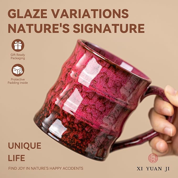 Rustic Red Ceramic Coffee Mug 15oz – Handcrafted Unique Gift for Coffee Lovers, Comfortable Large Handle, Dishwasher Safe - Image 3