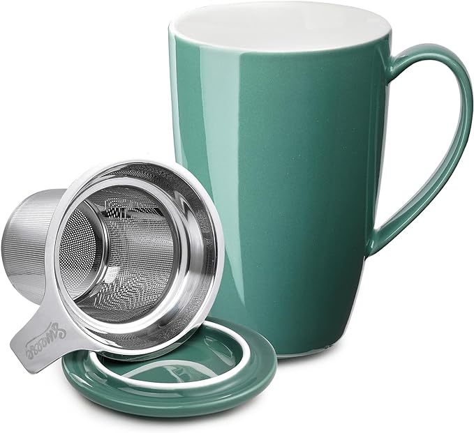 Sweese 15 OZ Porcelain Tea Mug with Infuser and Lid, Loose Leaf Tea Cup, Gifts for Tea Lover, Sage Green by Sweese