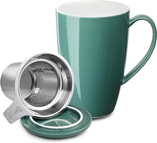 Sweese 15 OZ Porcelain Tea Mug with Infuser and Lid, Loose Leaf Tea Cup, Gifts for Tea Lover, Sage Green by Sweese