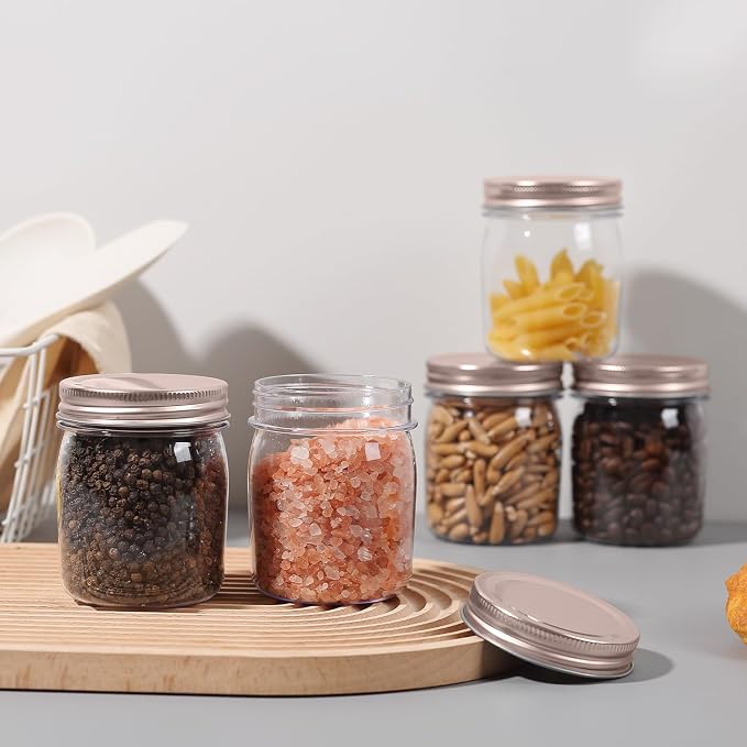 novelinks 8 oz Plastic Mason Jars and Clear Plastic Jars with Lids 8 oz | 16 Pack, Rose Gold, Plastic Containers with Lids, Small Mason Jars, Clear Jars Bulk, Spice Jars, Slime Jars, Mini Jars - Image 7