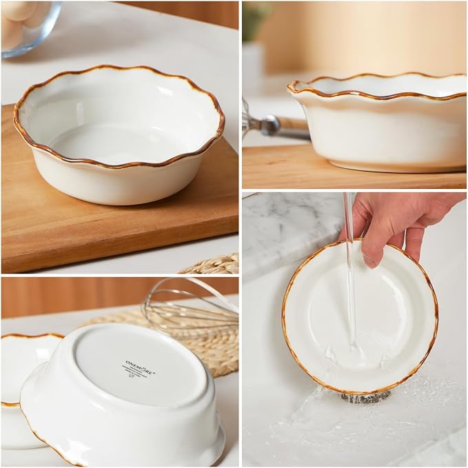 ONEMORE Mini Pie Pans, 6.8 inch Ceramic Pie Dish for Baking Nonstick Small Pie Pans Deep Dish Pie Plates Mini Tart Pans, Ideal for Chicken Pot Pie & Desserts, Individual Pot Pie Baking Dishes Set of 4 - Image 7