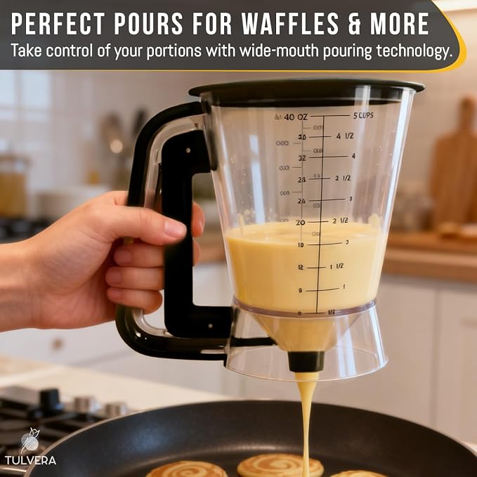 Pancake Batter Dispenser | 5-Cup Mix Pourer for Pancakes, Waffles, Crepes, Muffins, Cupcakes | Squeeze Handle, Portion Control Pitcher, Durable Drip-Free Design | Baking Accessories (Original Black) - Image 5