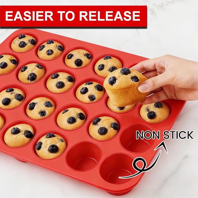CAKETIME Silicone Mini Muffin Pan 3 Pack 24 Cups Nonstick Mini Cupcake Pan for Baking Muffins Cupcakes Egg Bites Fat Bombs - Image 5