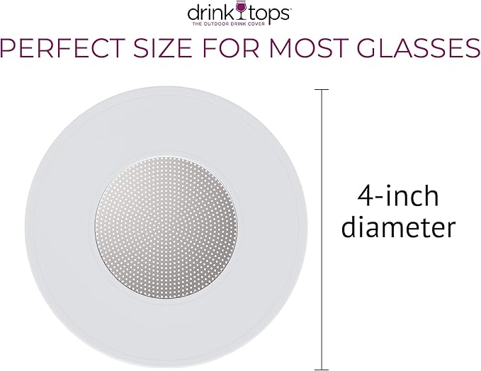 Drink Tops Ventilated Silicone Wine Glass Covers - Weighted Cover with Screen Allows Wine to Breathe - Outdoor Wine Glass Covers to Keep Particles Out - BPA Free - 4pk
