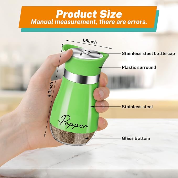 Salt and Pepper Shakers - 4 oz Green Glass Set with Stainless Steel Lids | Refillable Glass Shakers with Stainless Steel Lids Suit Cooking, Dining, RV Trips, Camping and BBQs; 4 oz Capacity Each. - Image 2