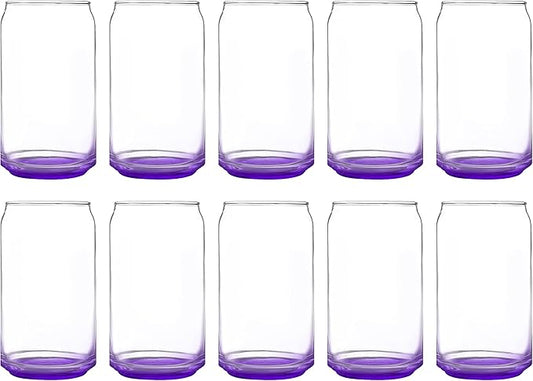 DISCOUNT PROMOS Beer Can Glasses Set of 10, 16 oz. Pint Sized, Soda Can Shape, Glassware, Purple