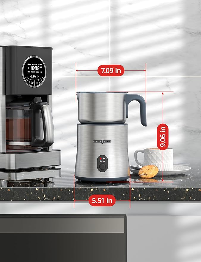 Milk Frother and Steamer, PARIS RHÔNE 4-in-1 Detachable Milk Steamer, 500ml Hot Chocolate Maker and Milk Warmer with Hot & Cold Foam, Dishwasher Safe, All Stainless Steel