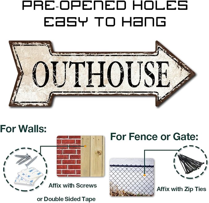Mukuko Outhouse Arrow Tin Metal Sign 6" x 18" | Funny, Restaurant Pub or Bar Wall Decor - Image 3