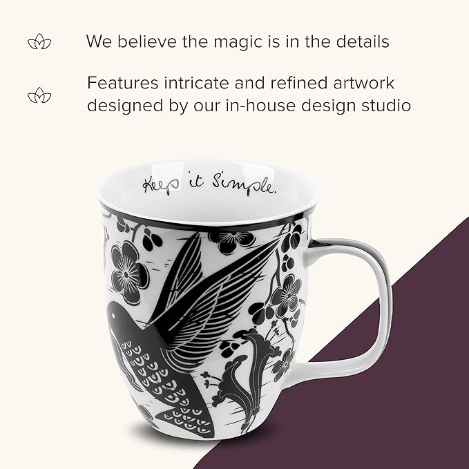 Karma Gifts 14 oz Black and White Boho Mug Hummingbird - Cute Coffee and Tea Mug - Ceramic Coffee Mugs for Women and Men - Image 4