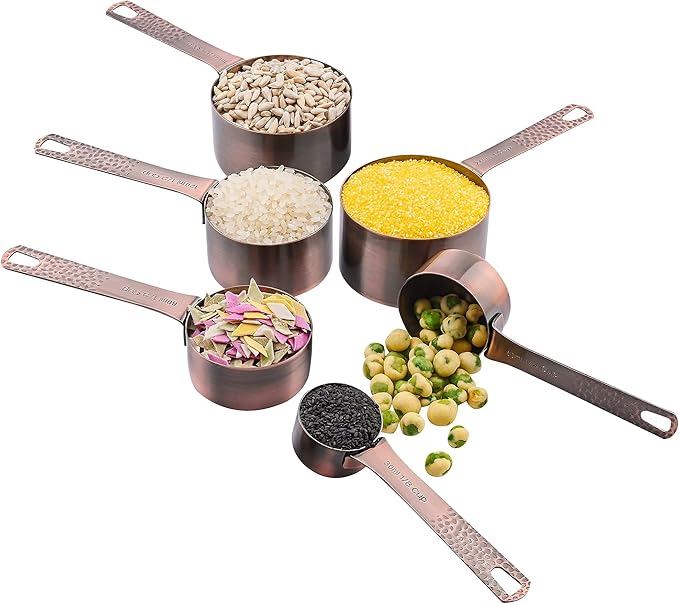 Smithcraft Measuring Cups and Spoons Set 14, Copper Measuring Cups and Spoons Set for Dry & Liquid, Metric & US Stainless Steel 6 Measure Cups and 7 Spoons Set w/Leveler for Kitchen & Baking