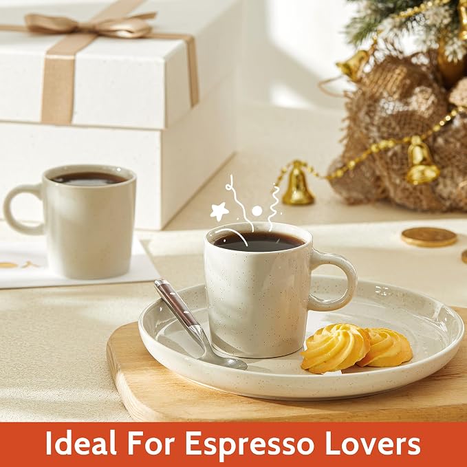 Sweese 3.5oz Porcelain Espresso Cups Set of 4, Mini Coffee Mugs Demitasse Cups - White Grey - Image 6