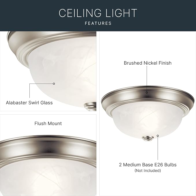 Kichler 11.5" 2-Light Flush Mount Light, Brushed Nickel - Image 3