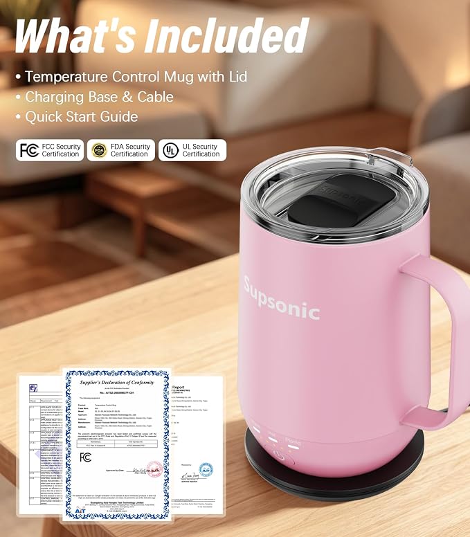 Supsonic - 16oz Self Heating Coffee Mug, Smart Heated Coffee Mug Faster Direct-Contact Heating Up to 149°F, Coffee Mug Warmer Set with Auto Shut-Off - Gifts for Men Women | S2 - Image 8