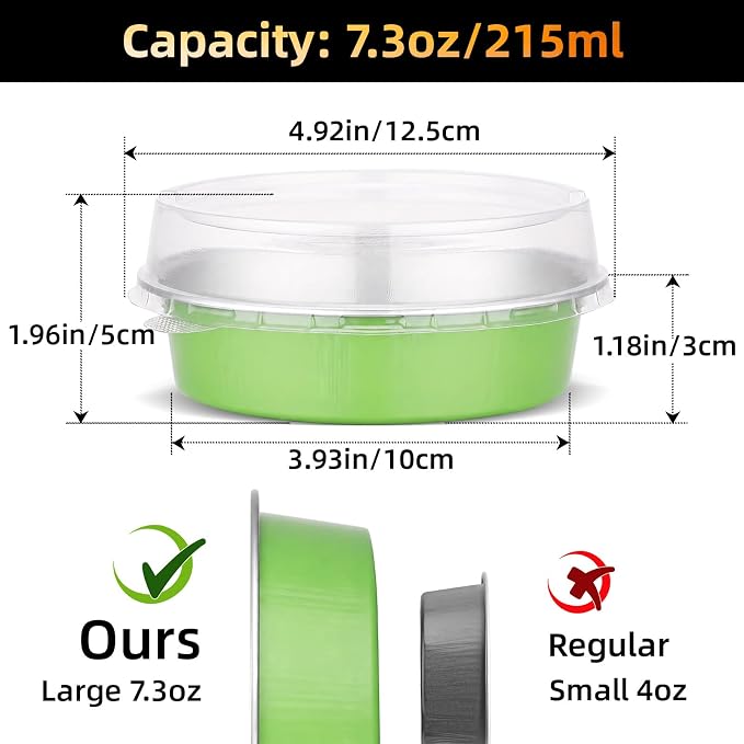 Beasea Mini Tart Pans with Lids 120 Pack, 7.3oz 4 Inch Matcha Green Disposable Aluminum Foil Baking Cups Pie Tart Tins Individual Dessert Mini Cake Containers Oven Dishes for Cheesecake Muffin - Image 2
