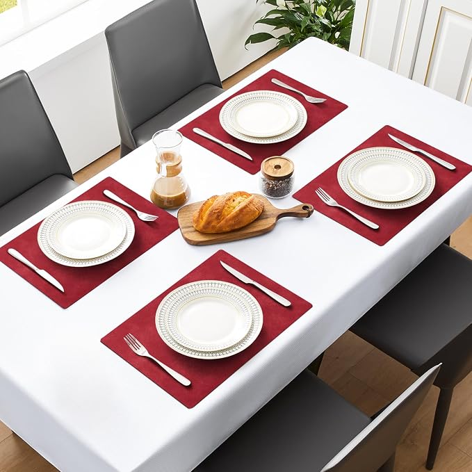 MOSAYT Vinyl Placemats Set of 8-12 X 17 Inch - Faux Leather 100% Waterproof Oil-Proof Wipeable PU Place Mats, Heat Resistant Reversible Table Mats for Kitchen, Dining, Outdoor, Red - Image 2