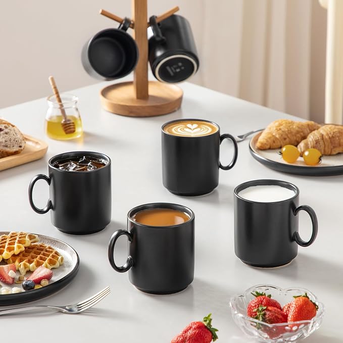 vancasso Porcelain Coffee Mugs Set of 6, 12 Oz Black Coffee Cups for Latte, Cappuccino, Tea & Hot Cocoa, Sleek Modern Café Style for Home, Office & Coffee Bar, Microwave & Dishwasher Safe - Image 6